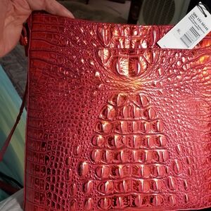 Brahmin Shiny Red Crocodile Embossed Crossbody Bag
